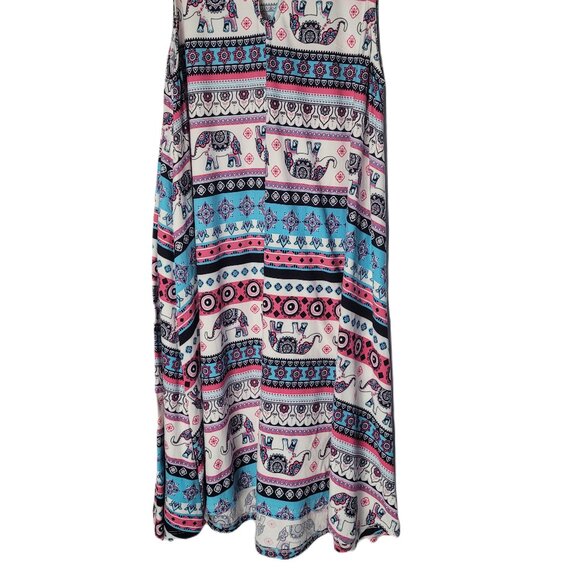 Bobbie Brooks Womens Large Sleeveless Tank Dress Multicolor Elephant Geo Print - Picture 2 of 3